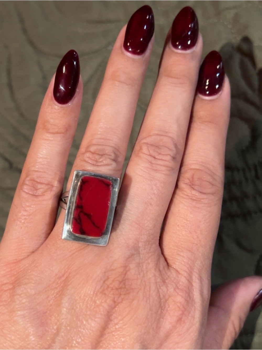 Costume, jewelry Red Stone Rectangular Cocktail Ring
